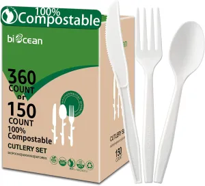 100% Eco Friendly Compostable No Plastic Knives Forks Spoons Utensils Set