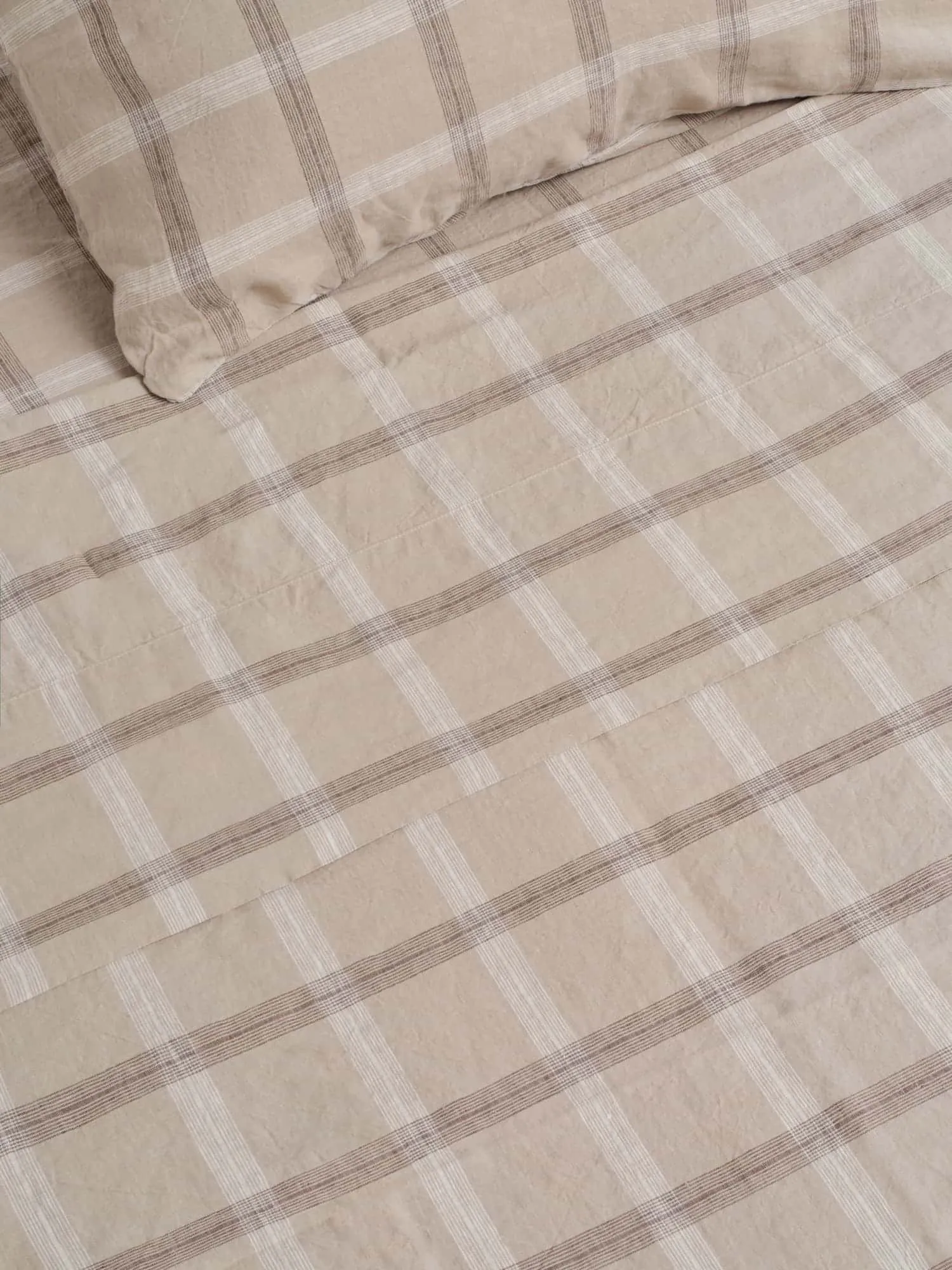 100% Linen Sheet Set in Natural Plaid