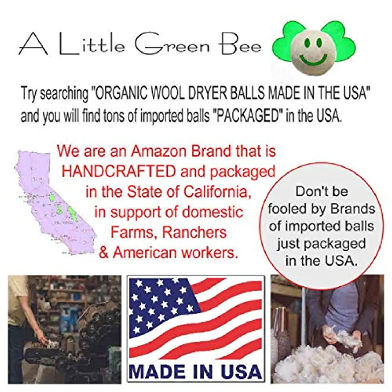 6 Eco-Friendly Wool Dryer Balls -Set of Six 100% Handmade, Natural and Unscented Made in USA