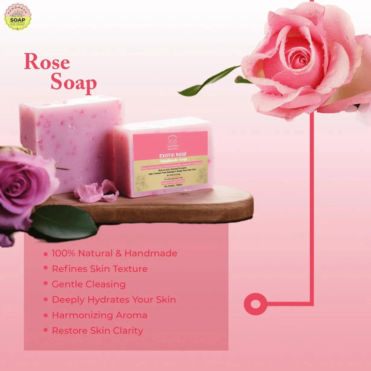 Astro Plus Rose Soap Homemade I Natural Rose Soap At Home For Your Healthy Skin I Homemade Rose Soap Use For Deep Cleansing & Glowing Skin