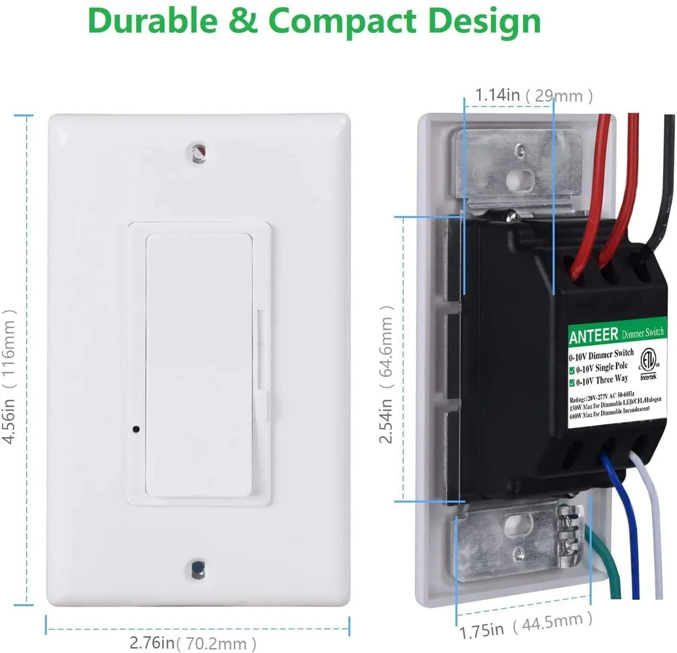 Dimmer Switch,  0-10V DC Low Voltage Single-Pole or 3-Way Dimmable LED/CFL/Incandescent/Halogen, Wall Plate