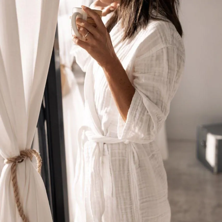 Mid-Length Muslin Cotton Robe - PERFECTLY IMPERFECT