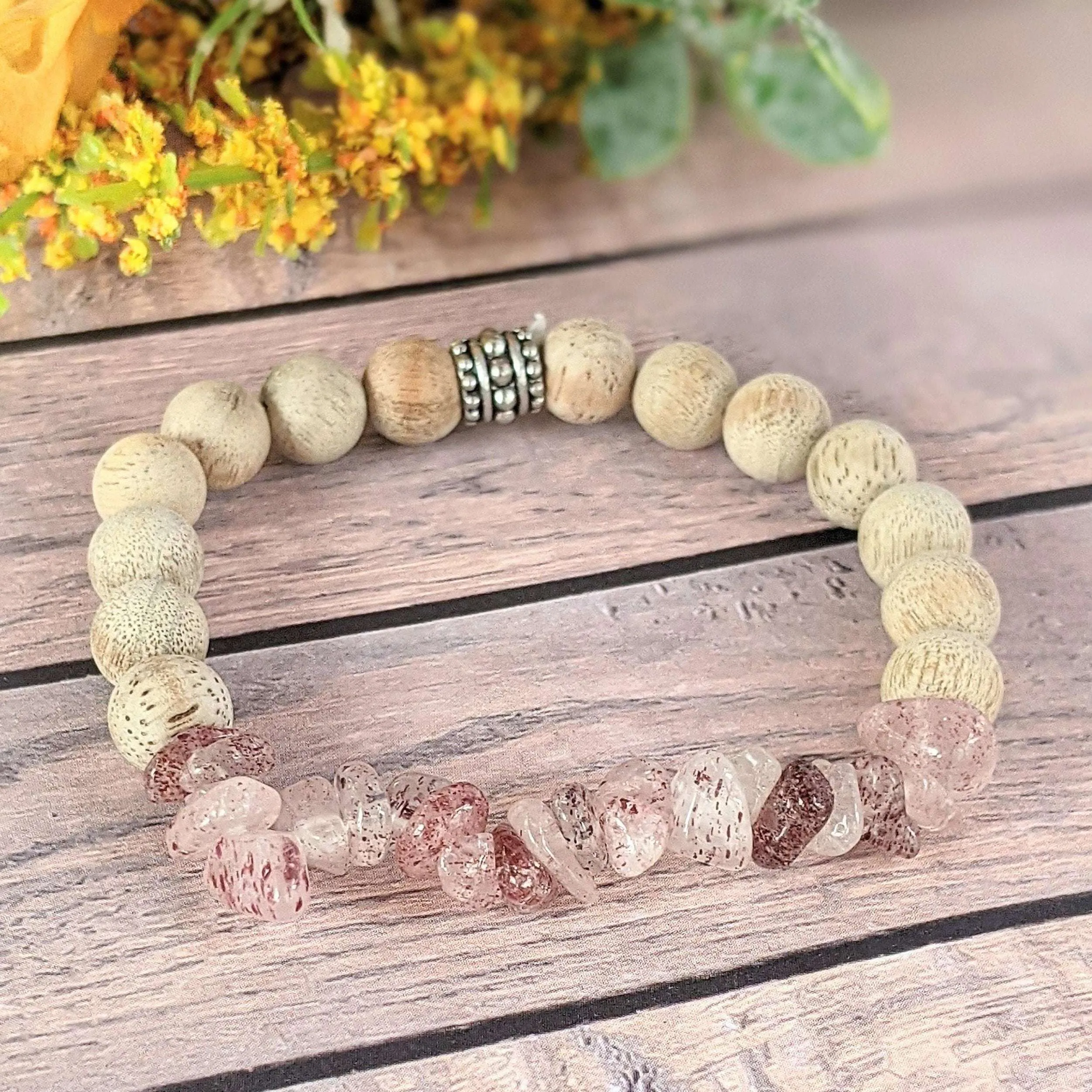 Natural Strawberry Quartz Gemstone Chip Diffuser Bracelet- Love & Romance Bracelet