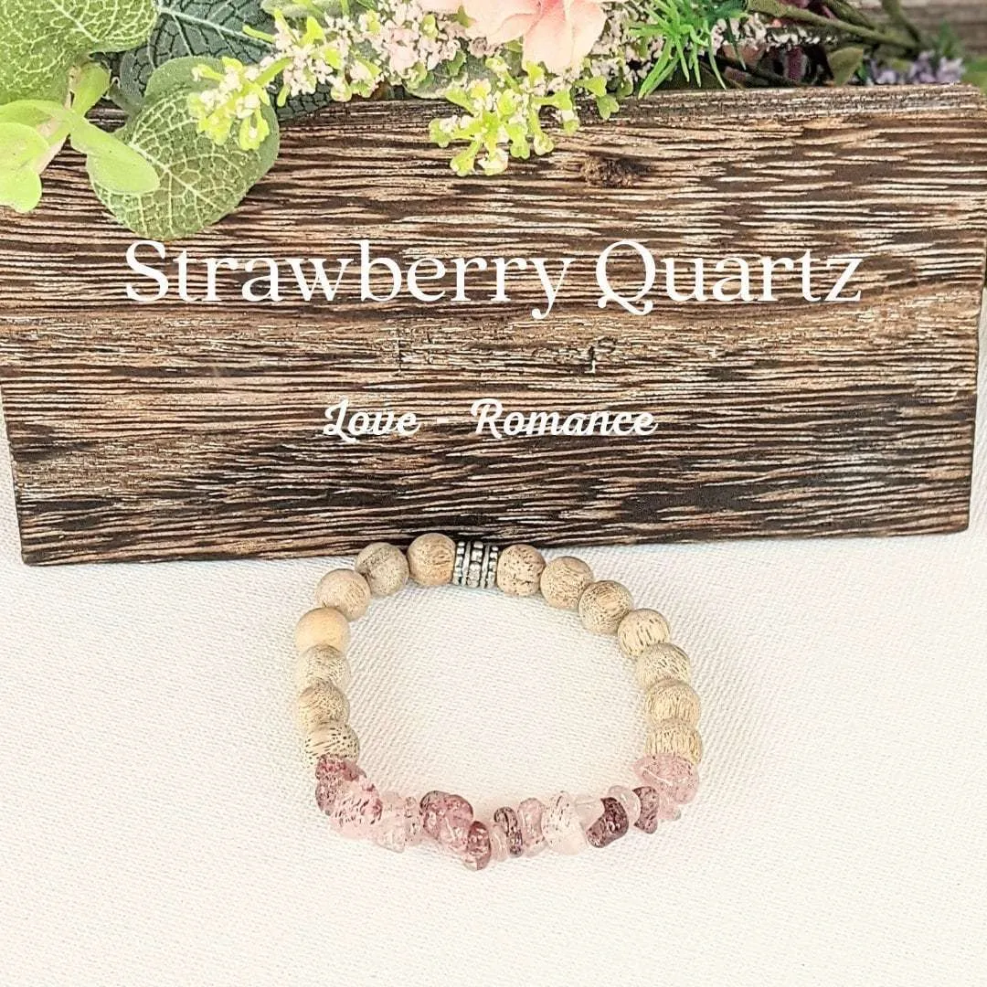 Natural Strawberry Quartz Gemstone Chip Diffuser Bracelet- Love & Romance Bracelet