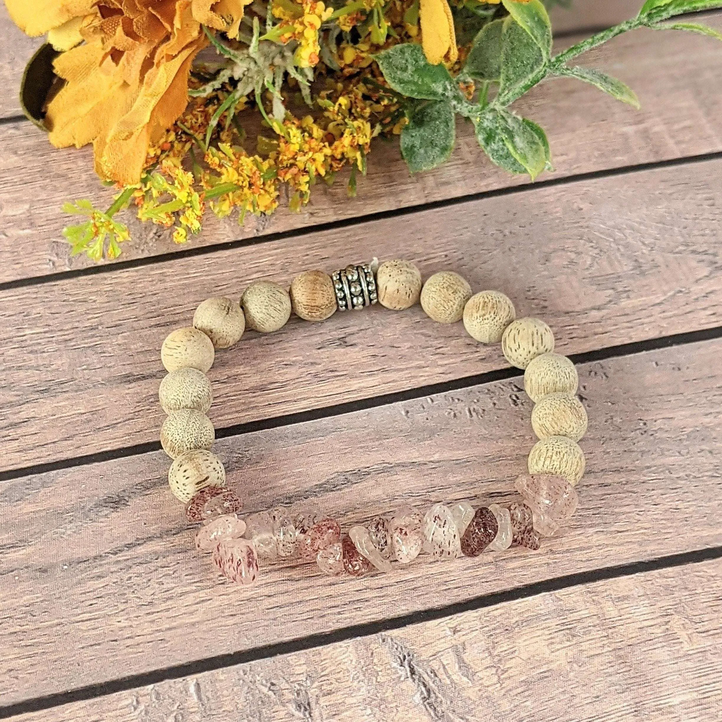 Natural Strawberry Quartz Gemstone Chip Diffuser Bracelet- Love & Romance Bracelet