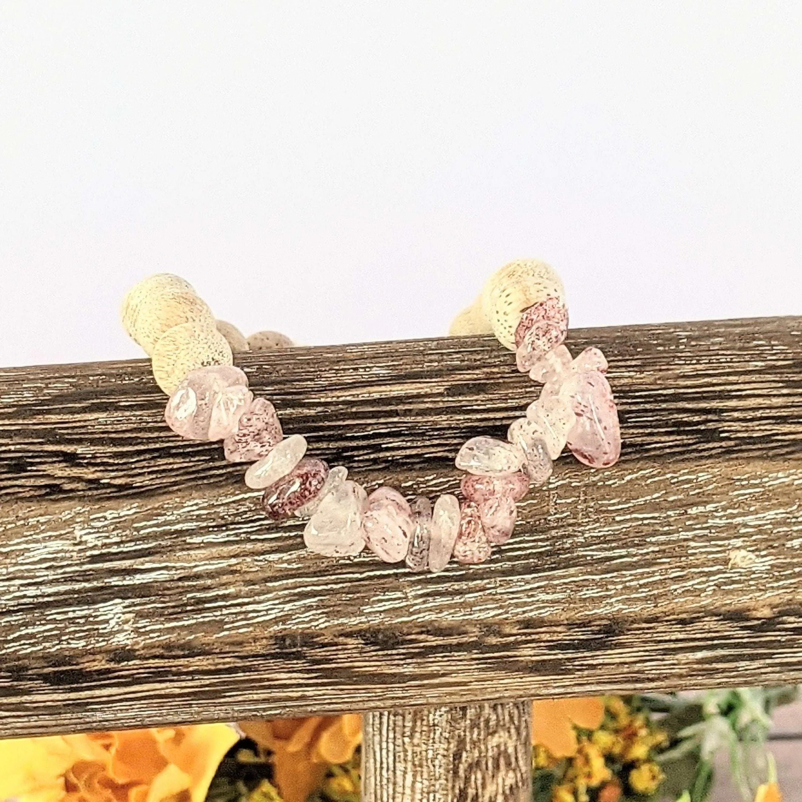 Natural Strawberry Quartz Gemstone Chip Diffuser Bracelet- Love & Romance Bracelet